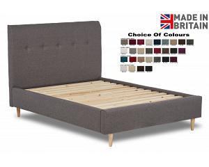 4ft6 Double Preston fabric upholstered bed frame, buttoned, button head end.